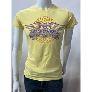 Aerosmith Mens Tultex Graphic T-Shirt Yellow Crew Neck 100% Cotton Tee L